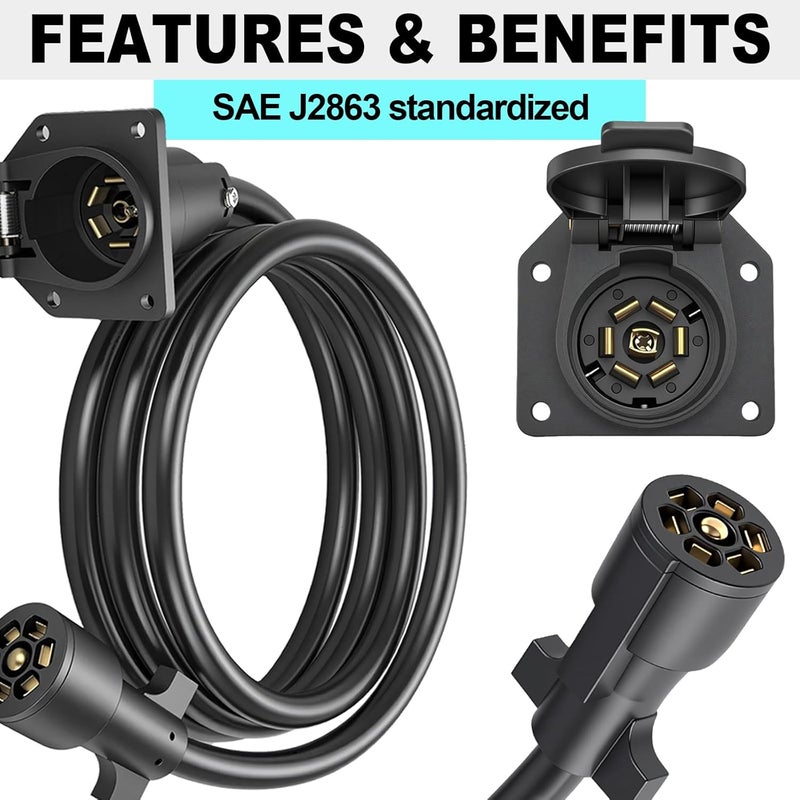 CXTM 7-Way Trailer Extension Cord Wire Cable(4FT), 7 Way Trailer Plug Socket Extension Cable, Wiring Harness 7 Prong Tow Wiring Connector Cord 7 Blade Trailer Wiring Connector Cord Wire (4ft) - Image 3